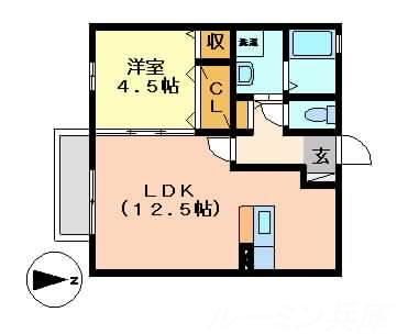 セントラルグレイスB棟(1LDK/1階)の間取り写真