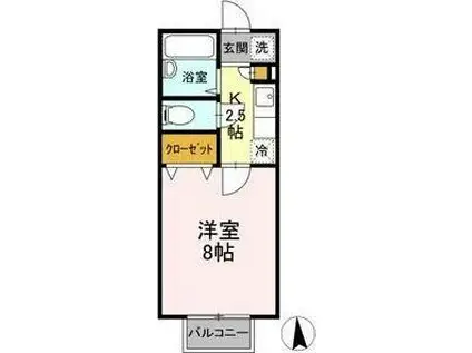ハイネス八乙女 II(1K/2階)の間取り写真