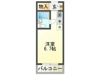 ＪＲ中央線 国立駅 徒歩13分 3階建 築35年(ワンルーム/2階)の間取り写真