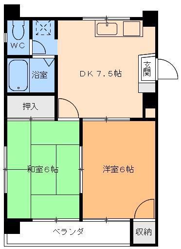 メローハイツ束本(2DK/4階)の間取り写真