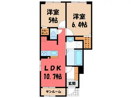 グランルッソ(2LDK/1階)の間取り写真