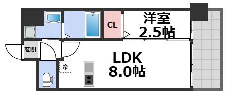 LUXE玉造南(1LDK/13階)の間取り写真