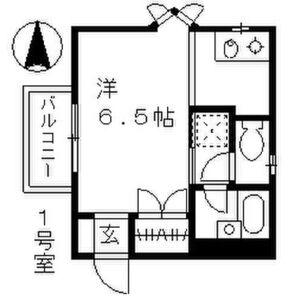 ヒルズ内山(1K/1階)の間取り写真