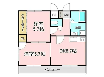ファミールII(2DK/2階)の間取り写真