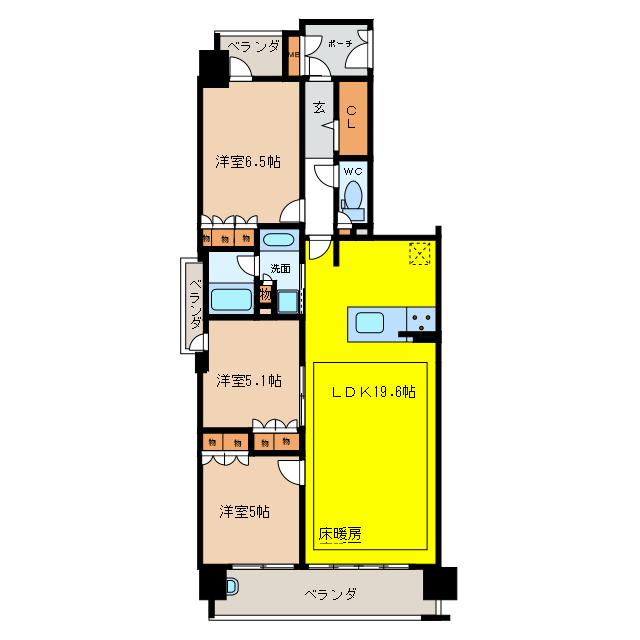 モアグレース岐阜加納(3LDK/12階)の間取り写真