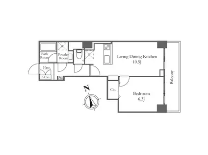 京葉線 八丁堀駅 徒歩7分 リフォーム済 1LDK(1LDK/21階)の間取り写真