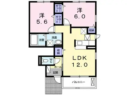 スプレンド-レ東鳥生 B(2LDK/1階)の間取り写真