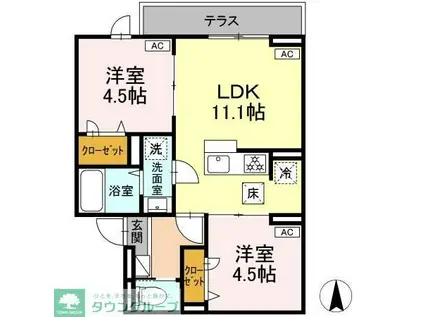 セレスティア栗原(2LDK/1階)の間取り写真