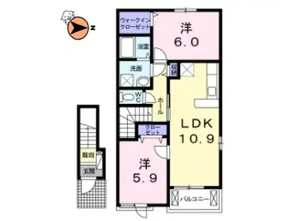 サニーサイドUPII(2LDK/2階)の間取り写真