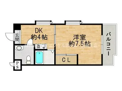 カサ・エルドラード弐番館(1DK/4階)の間取り写真