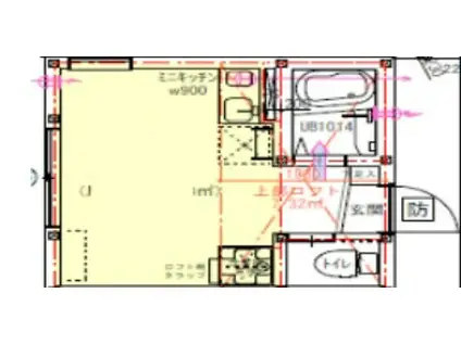 プライムテラス小田急相模原I A棟(ワンルーム/2階)の間取り写真