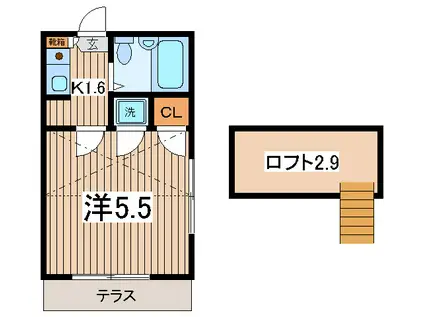 さざ波ハウス(1K/1階)の間取り写真