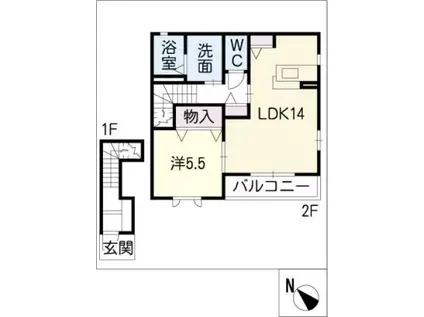 スカイコートA棟(1LDK/2階)の間取り写真