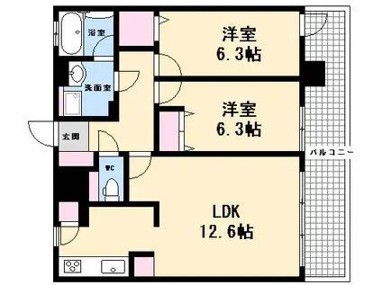  BANKARA PLACE(2LDK/9階)の間取り写真