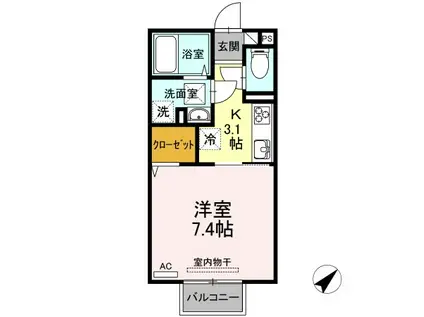 カレッジタウン E棟(1K/1階)の間取り写真