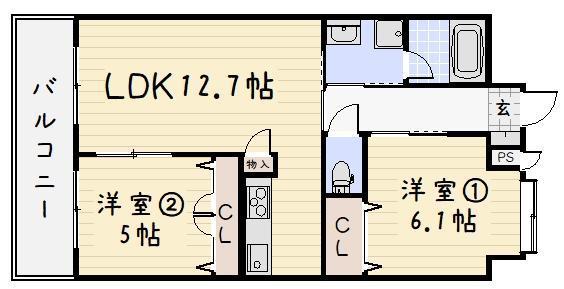 リード大手町(2LDK/9階)の間取り写真
