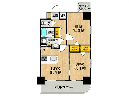 ふぁみゆ文の里(2LDK/9階)の間取り写真