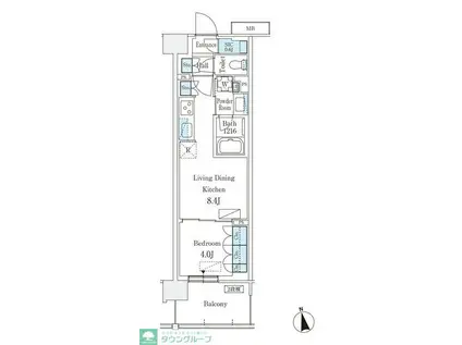 スカイグランデ津田沼(1LDK/4階)の間取り写真