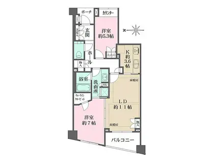 下北沢パークハウス(2LDK/5階)の間取り写真