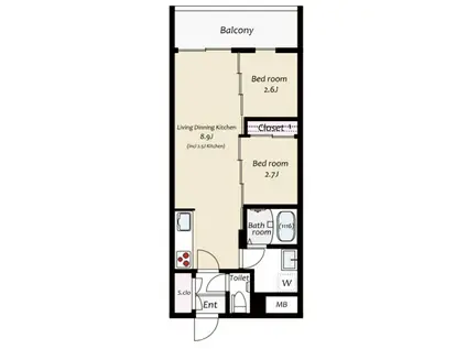 KUZE市川(2LDK/2階)の間取り写真