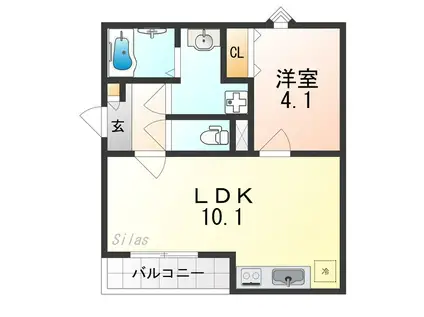 ジーメゾン上野町(1LDK/1階)の間取り写真