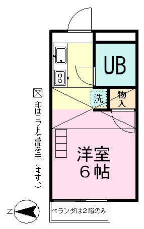 ベルシオン(1K/2階)の間取り写真