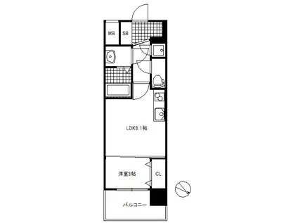 セレニテ神戸ミラクノール(1LDK/3階)の間取り写真