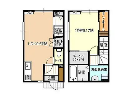ビオラ古定塚B棟(1LDK/1階)の間取り写真