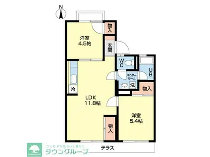 スカイハイツA(2LDK/1階)の間取り写真