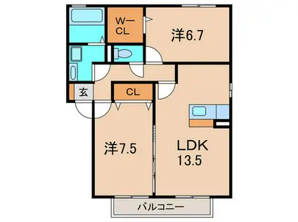MODESTYB棟(2LDK/1階)の間取り写真