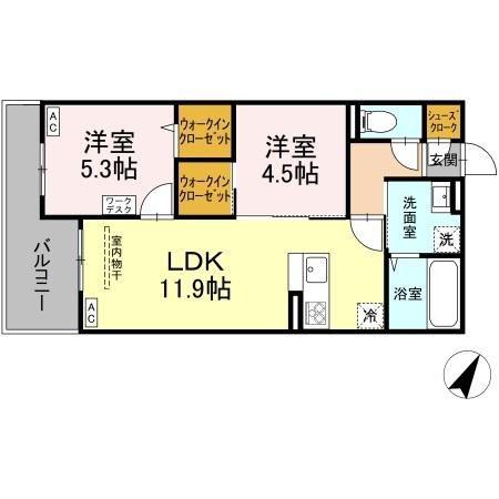 ウエスト レジデンス(2LDK/2階)の間取り写真