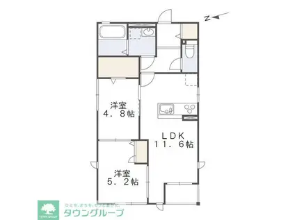 久留米市宮ノ陣4丁目計画A棟(2LDK/2階)の間取り写真