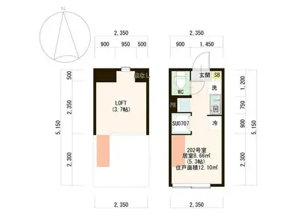 リベルテラス池袋本町 IOT 独洗付 ネットフリー 100有(ワンルーム/2階)の間取り写真