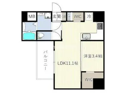 エスリードレジデンス ザ・グラン南堀江(1LDK/2階)の間取り写真