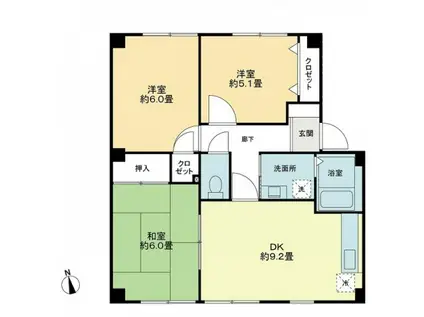 フォブールトロワ片岡(3DK/3階)の間取り写真