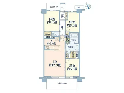 プラウド向ヶ丘遊園(3LDK/3階)の間取り写真