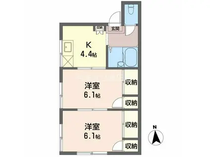 高上ハイツ(2K/1階)の間取り写真