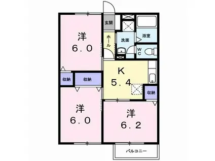 ドミール亀井(3K/1階)の間取り写真