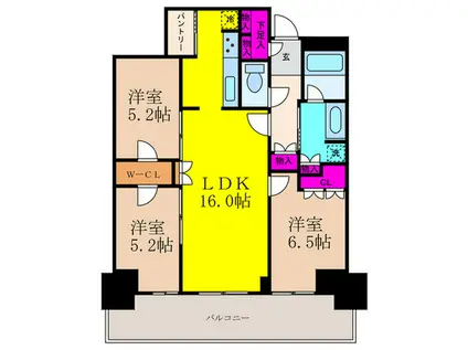 ジオタワー高槻ミューズフロント(3LDK/27階)の間取り写真