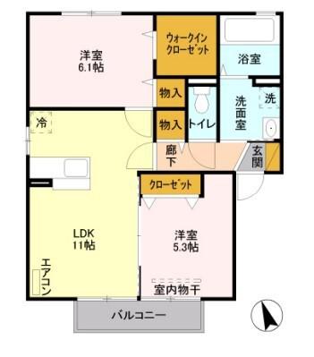 エーデルハイム B(2LDK/2階)の間取り写真