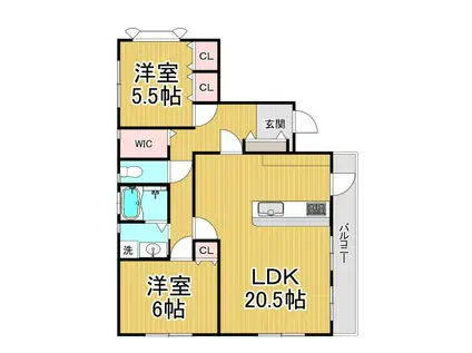 フェリッツ上甲子園(2LDK/3階)の間取り写真