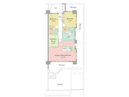 ブライトタウン早出ザ・コート(2LDK/1階)の間取り写真