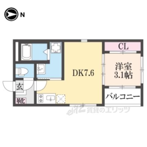 ハーモニーテラス太秦安井辻ノ内町(1DK/2階)の間取り写真