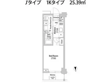 TELLUS八幡山(1K/3階)の間取り写真