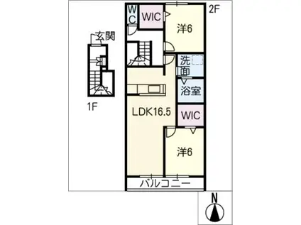 レジデンス香流(2LDK/2階)の間取り写真