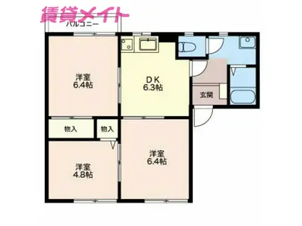 クレアトール菊水 C棟(3DK/2階)の間取り写真