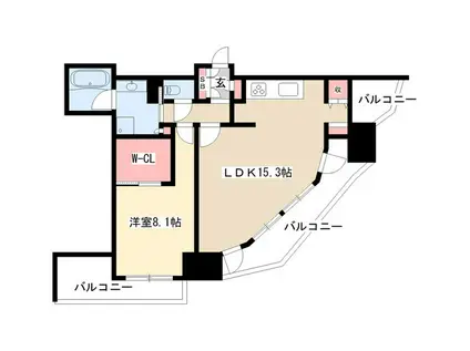一条タワー金山(1LDK/3階)の間取り写真