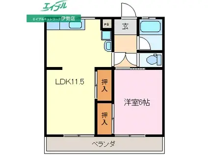 モンレーヴ伊勢(1LDK/3階)の間取り写真