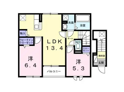 ゼン・クオーレ佐久平(2LDK/2階)の間取り写真