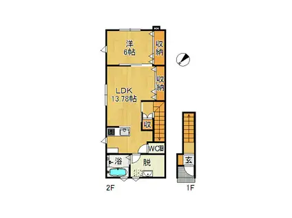 ポミエ・ブロッサム(1LDK/2階)の間取り写真